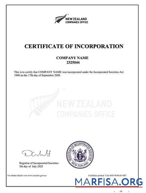 Downloadable New Zealand certificate of incorporation Word and PDF template
